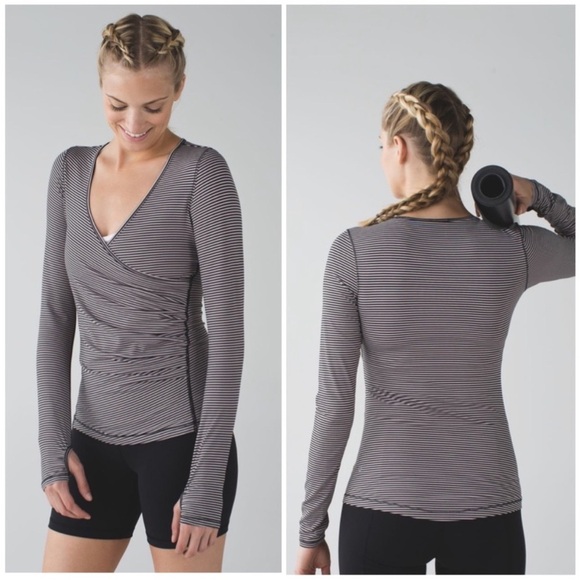 ✨Lululemon Sunset Salutation Long Sleeve Mini Pop Stripe Black Mink Berry sz 8✨ - Picture 1 of 7